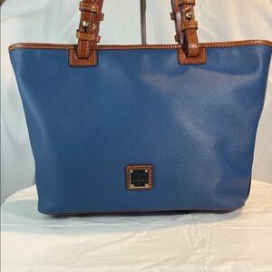 Dooney & Bourke Blue Tote with Brown Trim